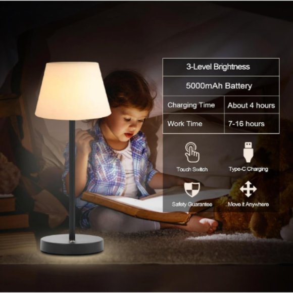 Cordless Rechargeable Table Lamp / 3-Level Brightness Dimmable Desk Lamp - Picture 5 of 12